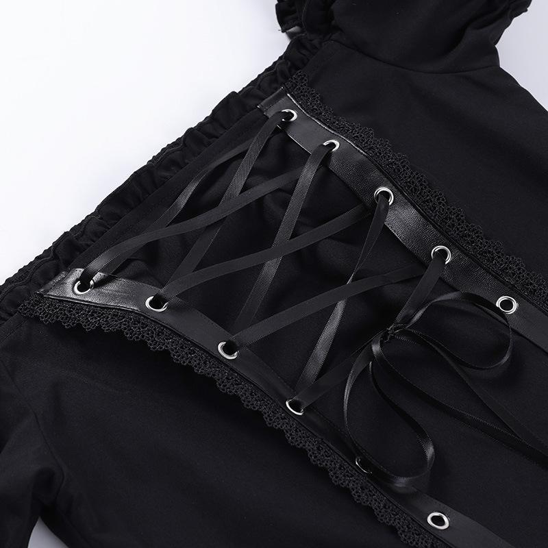 Short puff sleeve lace up self tie top