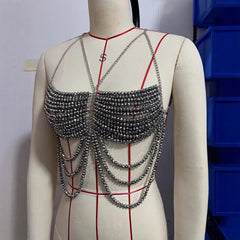 Beaded metal chain hollow out cami top