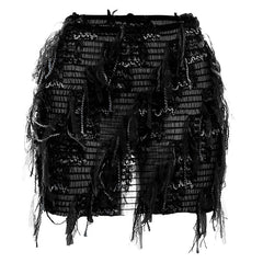 Tassels hollow out see through contrast mini skirt
