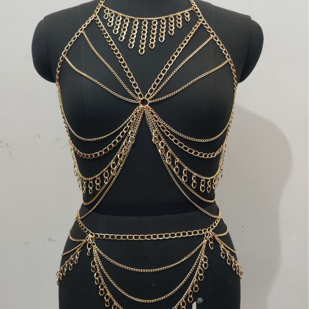 Halter metal chain hollow out top
