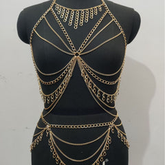 Halter metal chain hollow out top