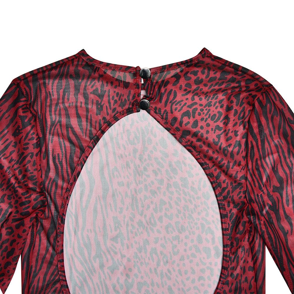 Long flared sleeve tiger print sheer mesh backless maxi dress  | red tango dress  | samba dress