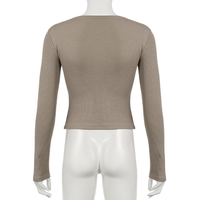 Long sleeve lace hem patchwork button top