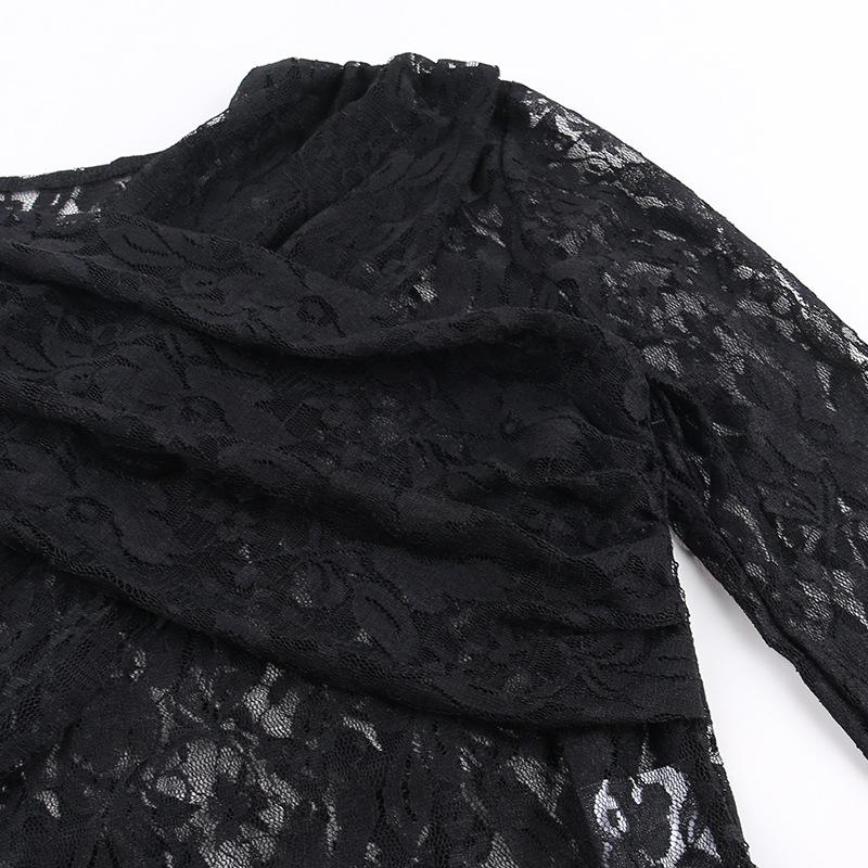 Long flared sleeve lace cross front bodysuit