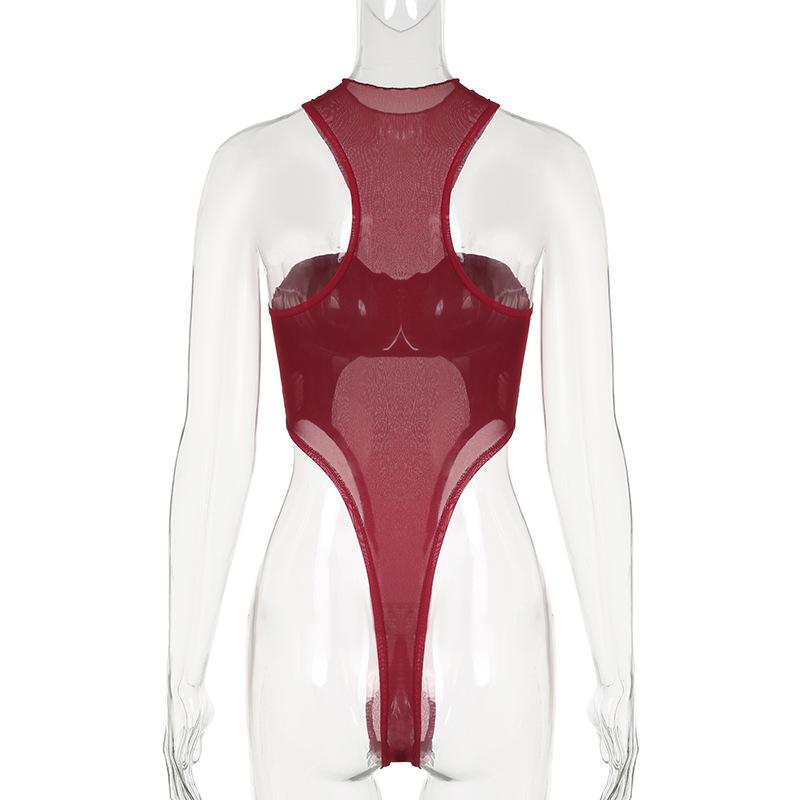 Crewneck mesh solid button bodysuit