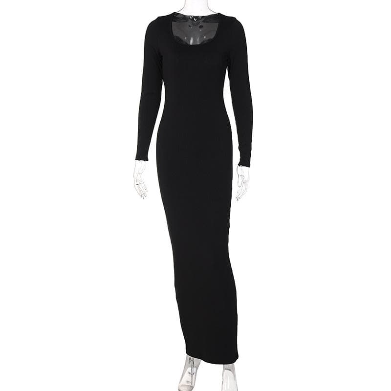 Long sleeve solid u neck maxi dress  | red tango dress