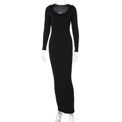Long sleeve solid u neck maxi dress  | red tango dress