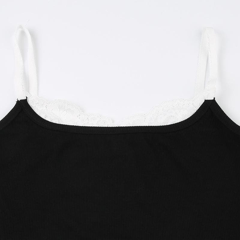 V neck lace hem backless contrast cami top