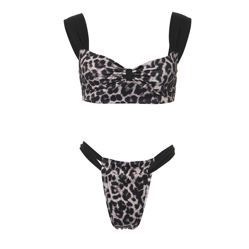 Leopard print patchwork backless crop pant set