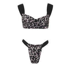 Leopard print patchwork backless crop pant set
