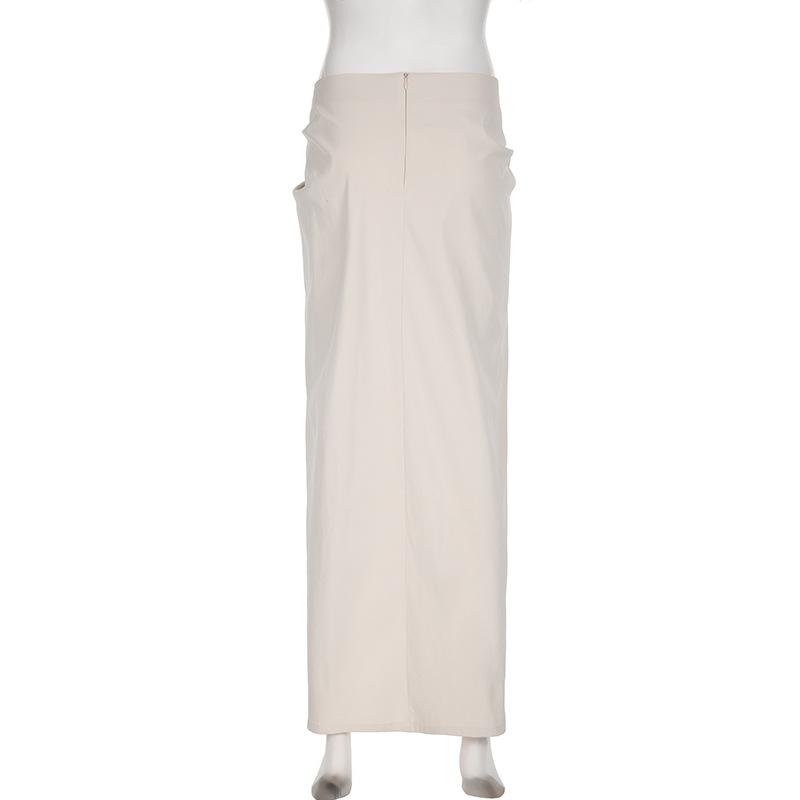 Slit zip-up solid maxi skirt