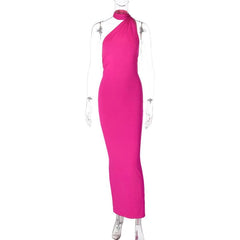 Ruched contrast backless one shoulder ribbon 2-way maxi dress  | red tango dress