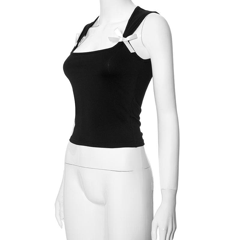 Bowknot square neck contrast sleeveless tank top