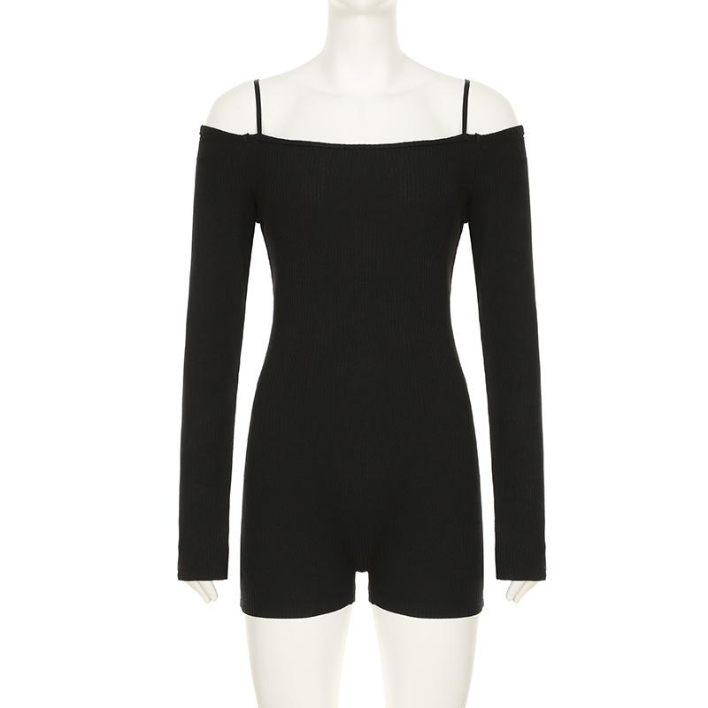 Off shoulder long sleeve solid romper