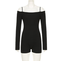 Off shoulder long sleeve solid romper