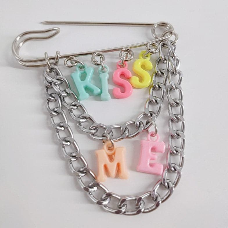 Letter multicolor clay pendant pin