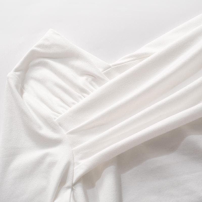 Ruched long sleeve off shoulder solid irregular top