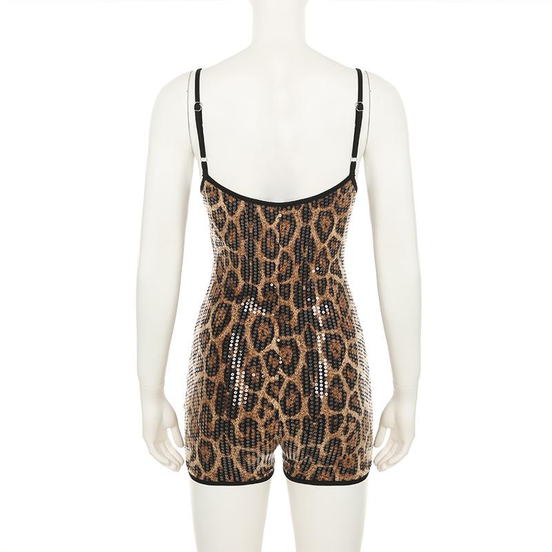 Leopard print u neck glitter cami romper