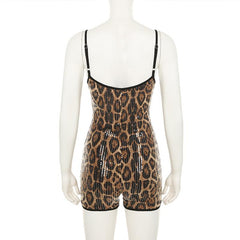 Leopard print u neck glitter cami romper