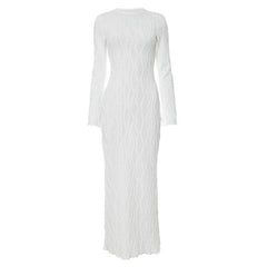 Long sleeve crewneck textured ruffle maxi dress