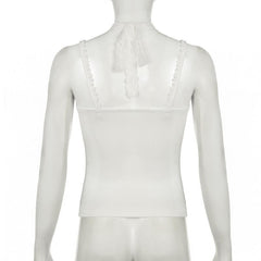 Halter lace hem ruched self tie cami top