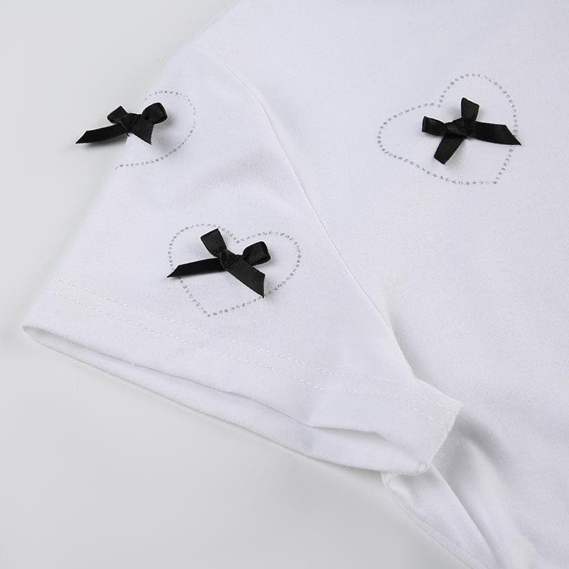 Short sleeve bowknot beaded ruched top