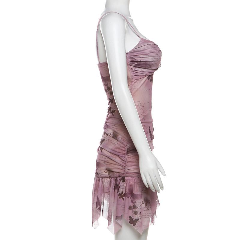 Sweetheart neck ruched buckle ruffle cami mini dress