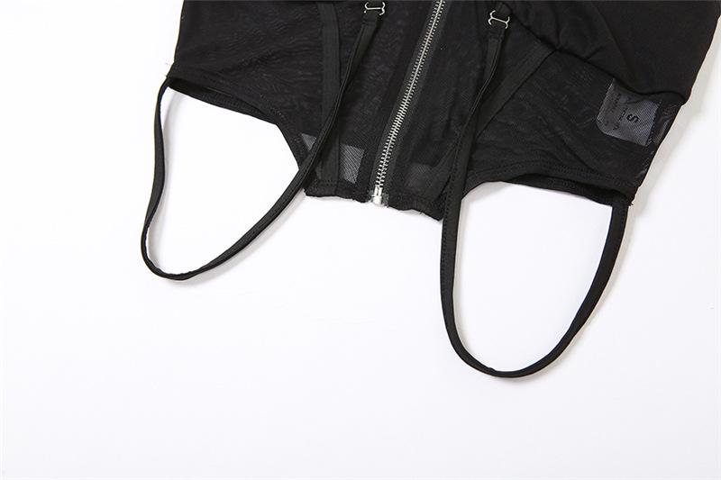 Zip-up mesh solid backless crop cami top
