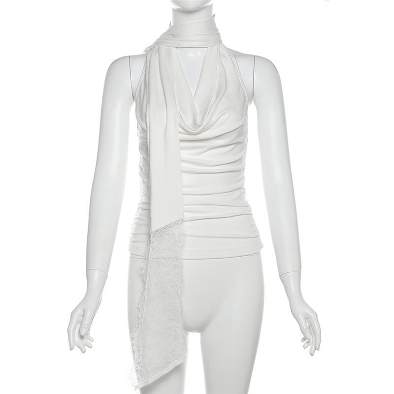 Halter cowl neck ruched backless top