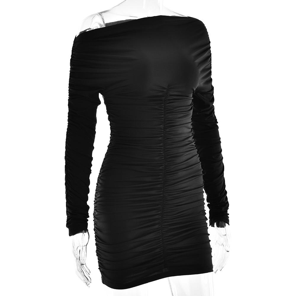 Off shoulder long sleeve ruched mini dress