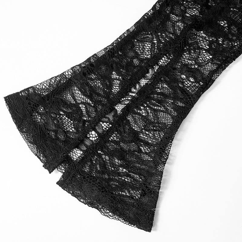 Long sleeve hollow out lace see through pant set
