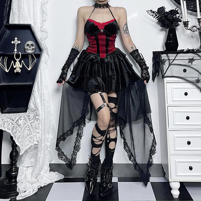 Velvet ruched solid lace hem mesh mini skirt