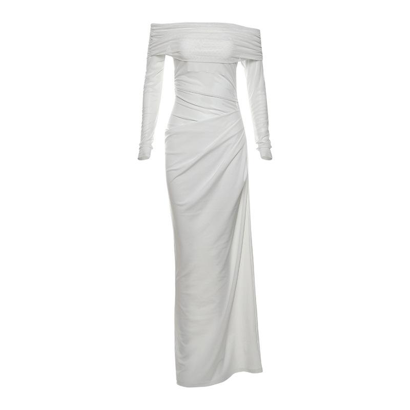 Off shoulder hollow out mesh maxi dress