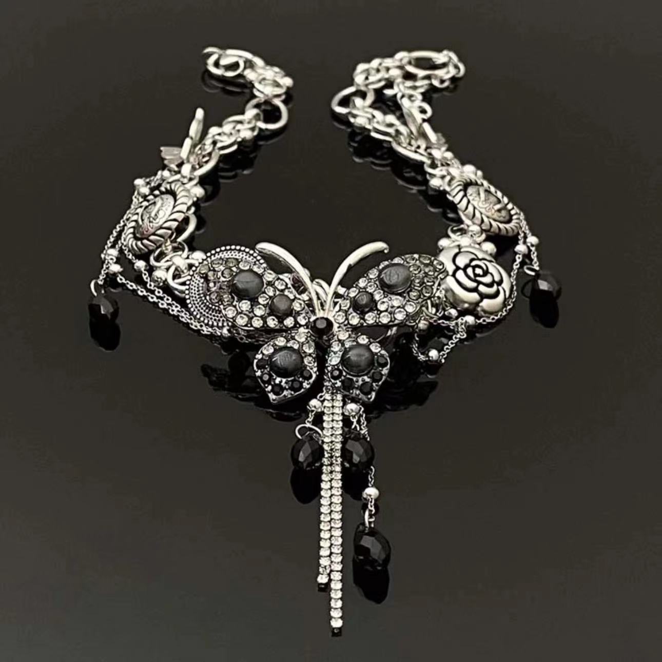 Butterfly decor black rhinestone choker necklace