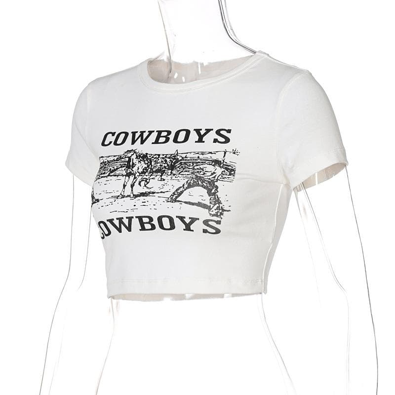 print short sleeve crewneck crop top