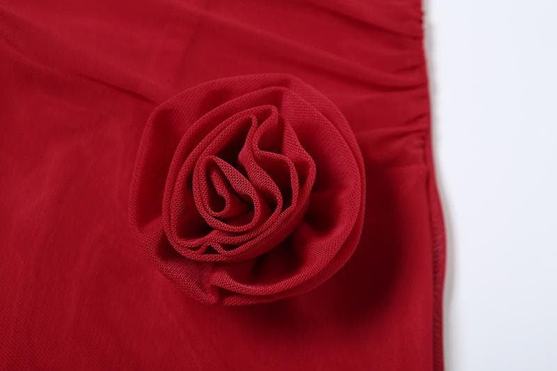 Cowl neck sheer mesh flower applique cami mini dress  | red tango dress  | samba dress