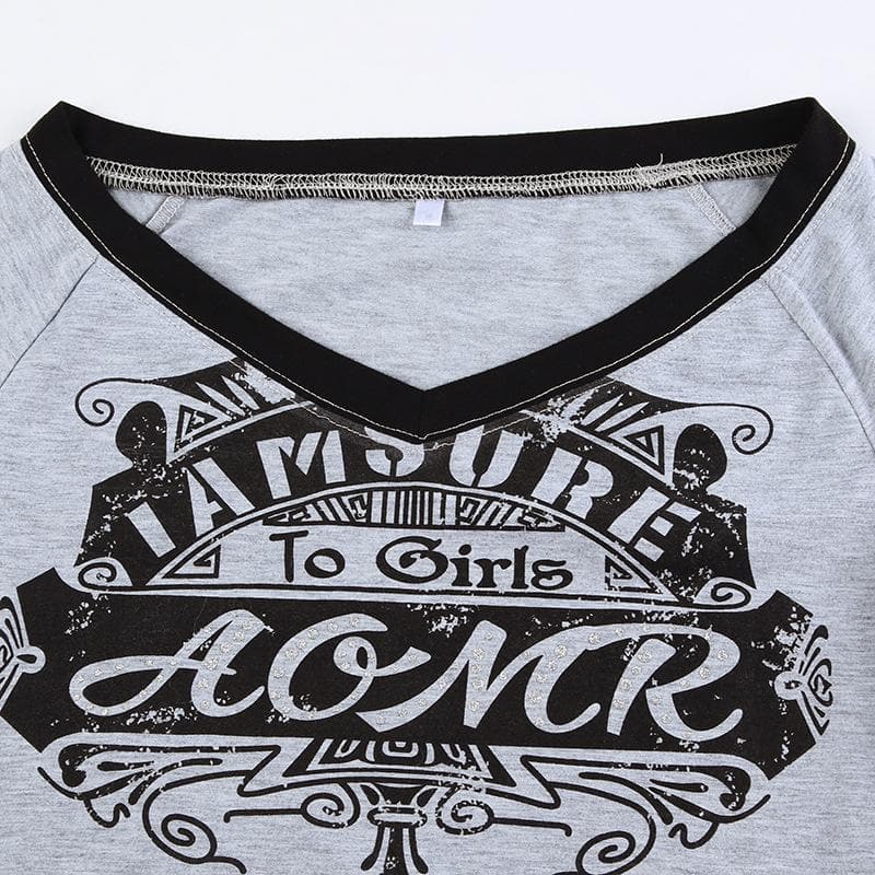 Contrast print v neck long sleeve top