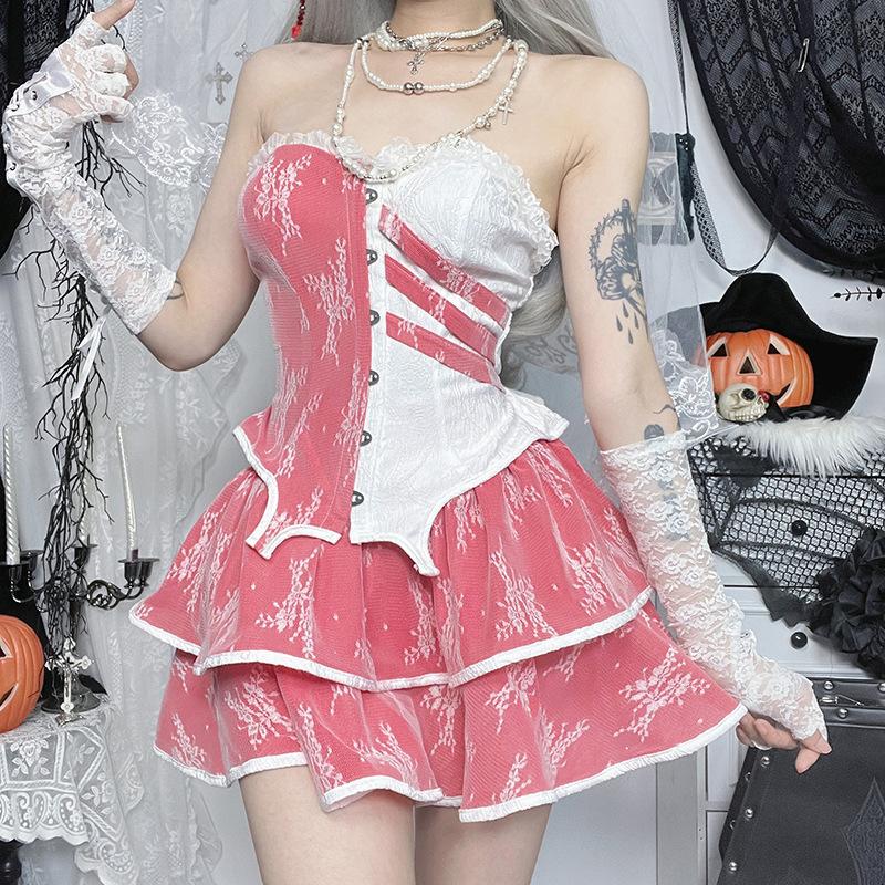 Ruffle lace patchwork mini skirt