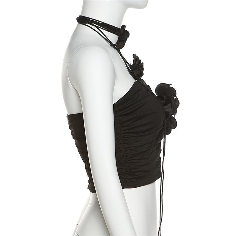 Ruched appliques solid top