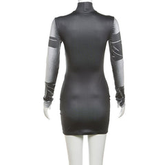 Long sleeve body print high neck mini dress