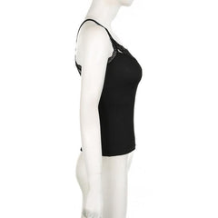 Lace v neck patchwork solid sleeveless tank top