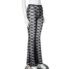 Lace see through solid stitch medium rise pant