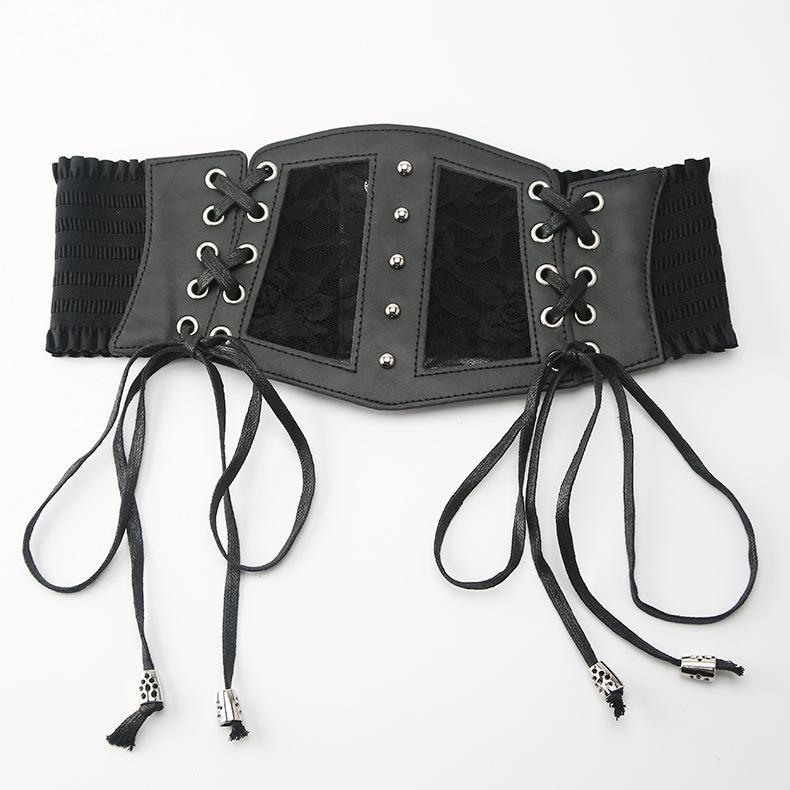 Lace up patchwork PU leather corset