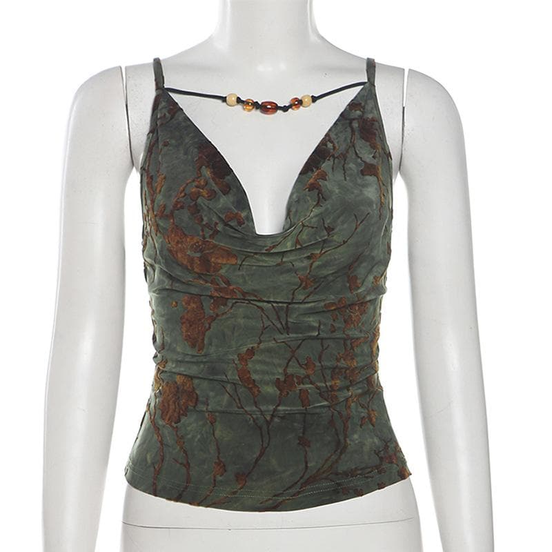 Cowl neck beaded velvet backless cami top