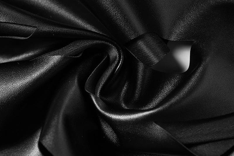 Turnover collar hollow out PU leather long sleeve coat cut out top