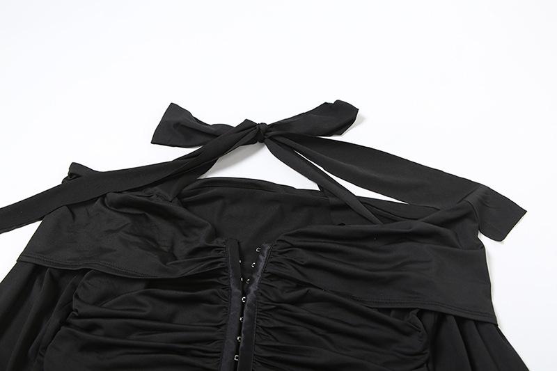 Halter long sleeve off shoulder button ruched pant set