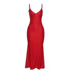 Low cut v neck ruched solid backless cami maxi dress  | red tango dress