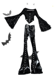 PU leather o ring skull applique pant