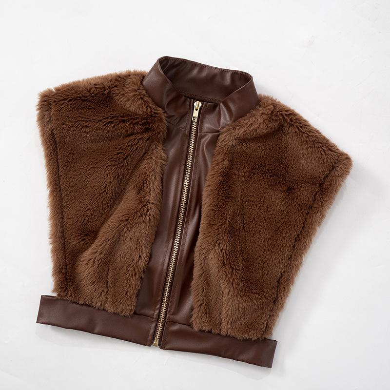 Cap sleeve fluffy PU leather patchwork zip-up mini skirt set