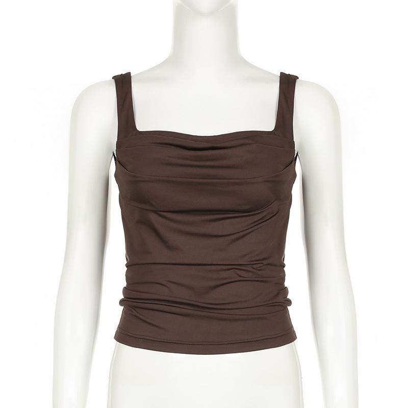 Sleeveless ruched solid backless cami top